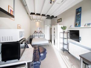 a bedroom with a bed and a tv in it at Apartment with a view of alpacas in Heers