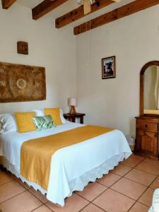 a bedroom with a large bed and a mirror at Casa d'Lobo Hotel Boutique in Malinalco +103 photos