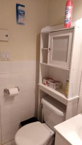 a bathroom with a white toilet and a sink at Spacious and comfortable accommodation in Longueuil