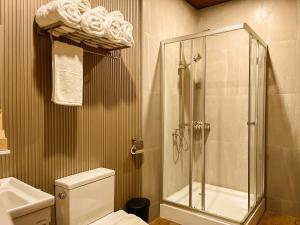 a bathroom with a shower and a toilet at LasCalas Resort and Luxury Estate in Dasol +15 photos