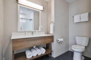 a bathroom with a sink and a toilet and a mirror at The Penn Stroud, Stroudsburg - Poconos, an Ascend Collection Hotel in Stroudsburg +64 photos
