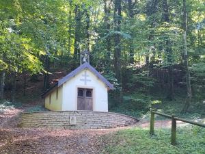a small chapel in the middle of a forest at Blue House in Rainville