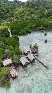 an aerial view of a group of islands in a river at Homestay taporaikos in Besir