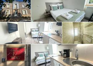 a collage of photos of a hotel room at Appartement - Free Parking - Hôtel Entre les 2 Roches in Prissé