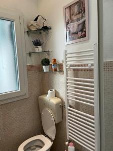 a small bathroom with a toilet and a window at pied a terre due passi dal porto in Livorno +8 photos