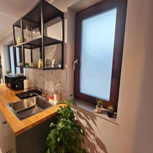 a kitchen with a sink and a window at ZIG ZAG Apartment 8- Old Town in Constanţa
