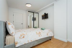 a bedroom with a bed and a television in it at Apartment lux in Chişinău