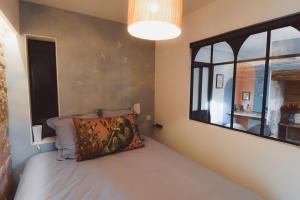 a bedroom with a bed and a large mirror at Maison Couette et Canard in Montdoumerc