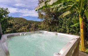 a jacuzzi tub with a view of a forest at Nice Home In Supetarska Draga With Wifi in Supetarska Draga