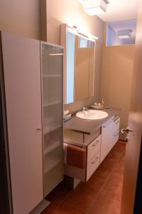 un baño con lavabo y espejo en Lebensfreude, en Dornbirn