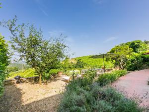 a garden with an umbrella and chairs and trees at Holiday Home Ridaldi by Interhome in Lamole