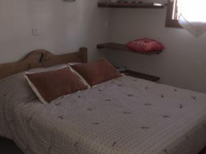ein Bett mit zwei Kissen darauf in einem Schlafzimmer in der Unterkunft Appartement 3P, 6 pers, proche pistes, balcon exposé Sud, parking privé, TV, cuisine équipée - FR-1-762-5 in Le Monêtier-les-Bains