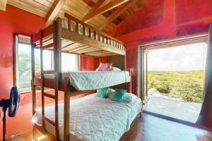 Un dormitorio con dos literas y una gran ventana. en La Casa Pura Vida, en San Pedro