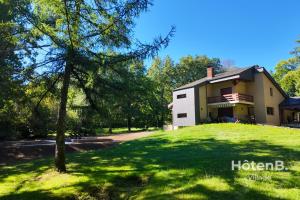 una casa en una colina cubierta de hierba con un árbol en Villa Les Chabannes Pool Billiards & Leisure, en Feytiat