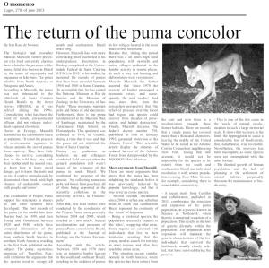 a newspaper article with a picture of a puma at Projeto Puma in Lages