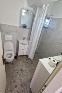 a bathroom with a toilet and a sink and a mirror at Holiday house with a parking space Jadrija, Sibenik - 24931 in Jadrija