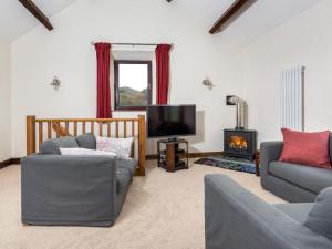 a living room with two couches and a television and a fireplace at 3 Bed in Eskdale SZ502 in Eskdale