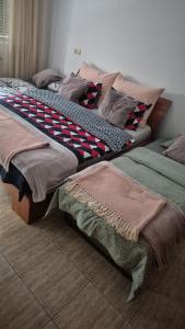 two beds sitting next to each other in a room at Apartament Casa Dia Sibiu in Sibiu