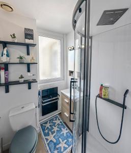 a bathroom with a shower and a toilet and a sink at Nid D'Opal - appartement centre-ville proche plage in Berck-sur-Mer