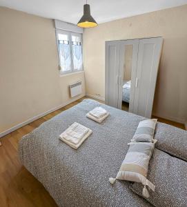 a bedroom with a bed with two pillows on it at Nid D'Opal - appartement centre-ville proche plage in Berck-sur-Mer