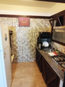 a small kitchen with a sink and a refrigerator at Serena in Maldonado
