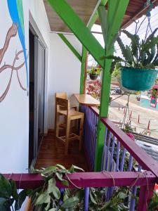 a balcony of a house with a table and chairs at Posada Elenita in Salento