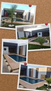 a collage of pictures of a house with a swimming pool at Private pool, spacious, barbecue in Londrina +6 photos