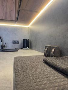 a room with a bed in a room with a sink at Видові Апартаменти Residential GREAT ліфт, вода, тепло WiFi Працюють без світла in Kyiv