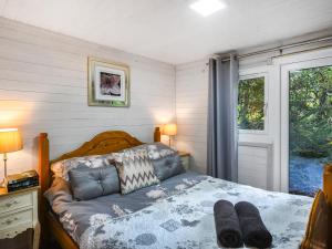 a bedroom with a bed and a window at The Owl's Nest - Uk50546 in Penegoes