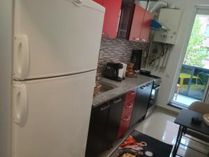 a kitchen with a white refrigerator and a sink at Avangarde House in Chiajna +5 photos