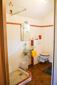米爾茲楚施拉格的住宿－千禧度假屋，一间带卫生间和水槽的浴室