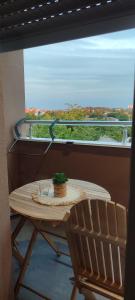 a table and chairs in a room with a window at Apartman N&L in Sombor