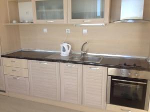a kitchen with a sink and a counter top at Apart Hotel Apolonia Palace in Sinemorets