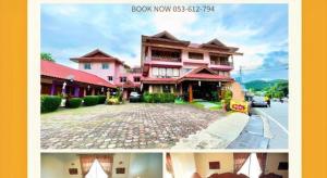 un collage de trois images d'un bâtiment dans l'établissement Ngamta Hotel, à Mae Hong Son