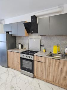 a kitchen with a stove and a sink at Новинка ЖК Тріумф поряд вокзалу in Luts'k