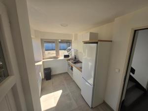 a kitchen with a white refrigerator and a sink at Location au pied du circuit in Le Mans