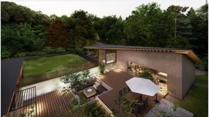 an overhead view of a house with a deck at 久留里山荘 in Kimitsu