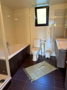 a bathroom with a tub and a toilet and a sink at Haus Südsteirische Weinstrasse 
