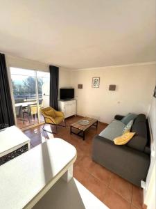 a living room with a couch and a table at Appartement cosy en Provence in Mallemort