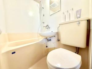 a small bathroom with a toilet and a sink at mikiHOTEL本川町303 in Hiroshima