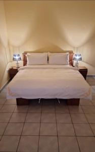 a bedroom with a large bed with two lamps at ELG Appart in Kribi