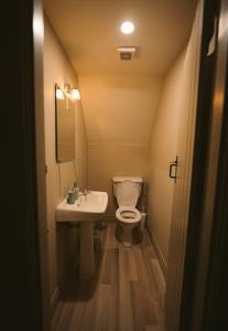 une petite salle de bain avec toilettes et lavabo dans l'établissement Longford Holiday Red Rose Self Catering Cottage, à Longford 19 autres photos