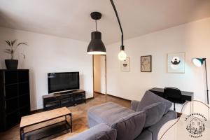TV a/nebo společenská místnost v ubytování Les Voyageurs 2 chambres proche gare
