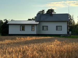 una casa blanca en un campo de hierba alta en WhiteHouse, peaceful togetherness, en Lehtimäki