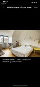 a poster of a bedroom with a bed and a desk at belle chambre moderne , avec douche équippement complet in Nogent-sur-Marne +4 photos