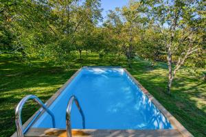 einen Pool in einem Garten mit Bäumen in der Unterkunft kota&bain nordique privatif-le bois de la pause- in Saint-Cybranet