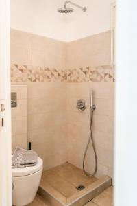 a bathroom with a shower with a toilet at Dilino in Kamari