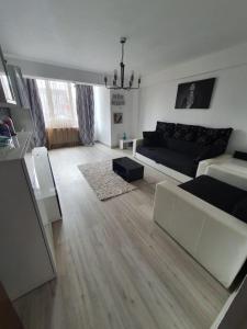 un soggiorno con divano bianco e nero di The Secret Studios 3 a Craiova