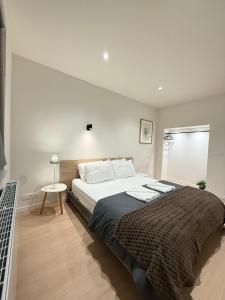 a bedroom with a large bed and a table at The Gallery Saint-Gilles in Brussels +34 photos