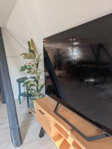 a living room with a large flat screen tv at Ferienwohnung Ella in Dinkelsbühl